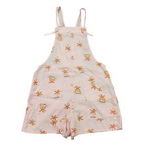 Billabong Romper Overalls Girls Small Soft Pink Palm Print Summer Outdoor Beach
